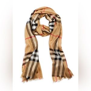 Burberry Lightweight Giant Check Wool & Silk Scarf in Archive Beige